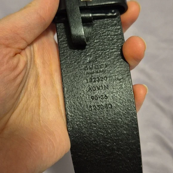 Authentic Gucci Black Guccissima Square Embossed Leather Belt 36/90 - Picture 3 of 7